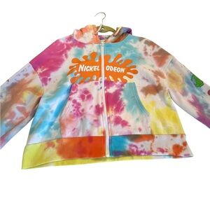 Nickelodeon Tie Dye Zip Up Hoodie-Medium-Cartoon Graphic Collector Piece Y2K